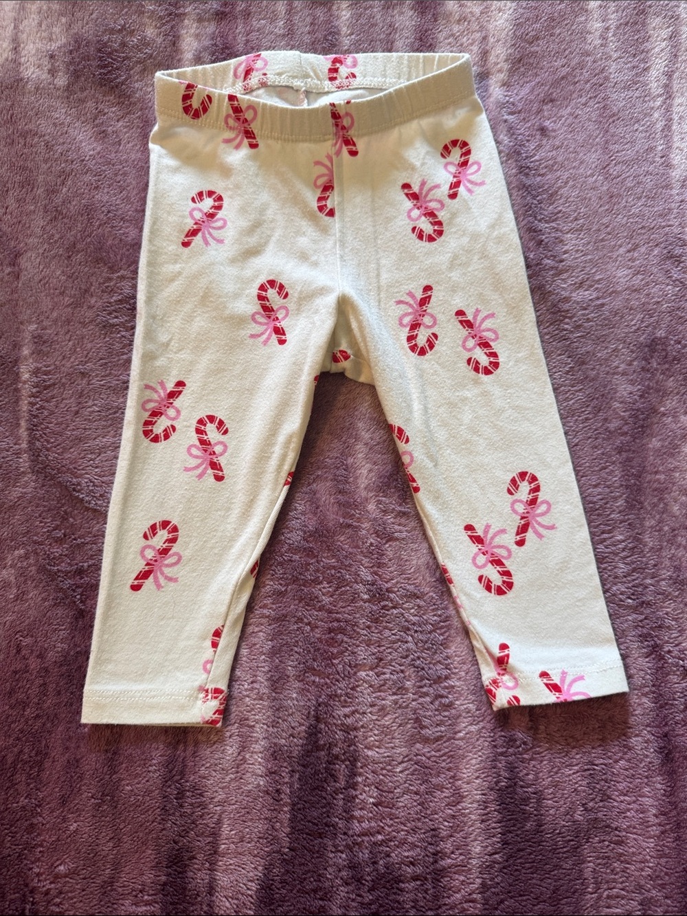 White Baby Leggings with Pink Candy Cane Print